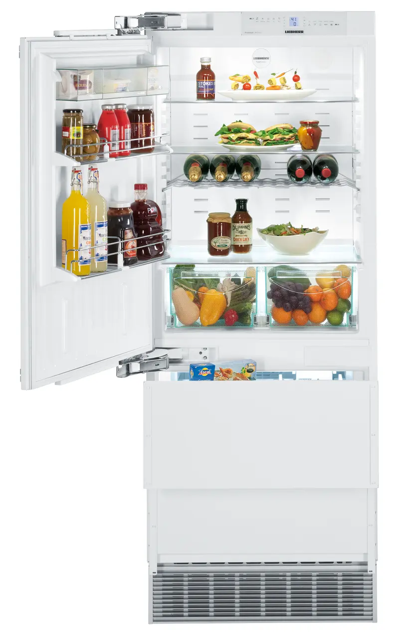 Product image, Perspective: straight open decorated, Combined refrigerator-freezer with NoFrost for integrated use