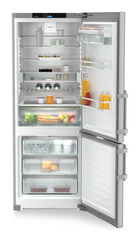 Product image, Perspective: straight open decorated, Combined fridge-freezers with EasyFresh and NoFrost, Casing colour: silver, Door colour: stainless steel