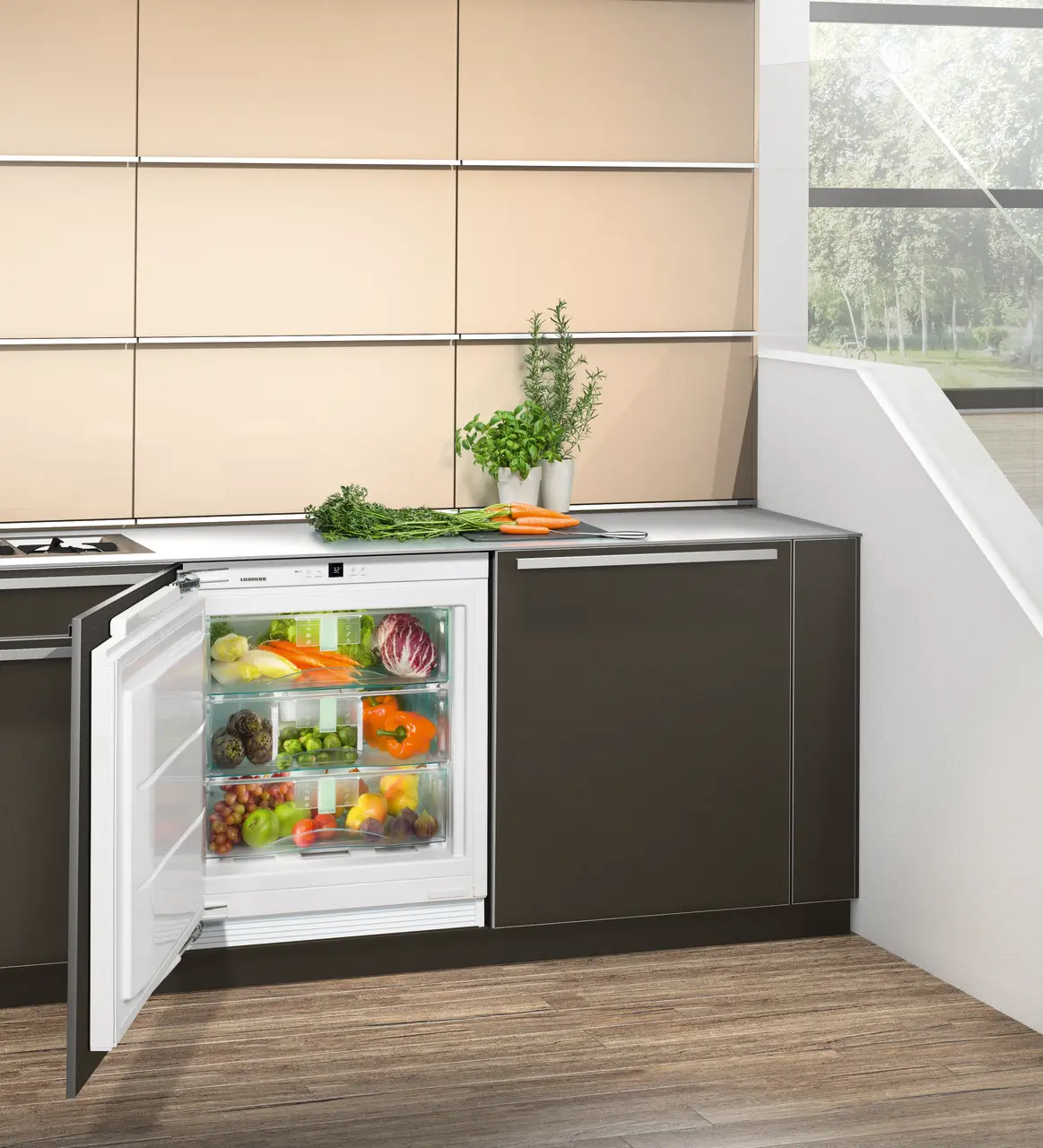 Product image, Perspective: milieu, Under-worktop, full-space BioFresh refrigerator for integrated use