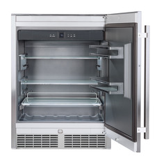 Product image, Perspective: straight open empty, Outdoor fridge, Casing colour: grey, Door colour: stainless steel