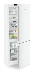 Product image, Perspective: oblique half-open decorated, Combined fridge-freezers with EasyFresh and NoFrost, Casing colour: white, Door colour: white