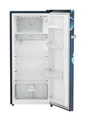 Product image, Perspective: straight open empty, Single-door refrigerator 202 l in 3 star and horizontal handle, Casing colour: blue, Door colour: Blue Divine