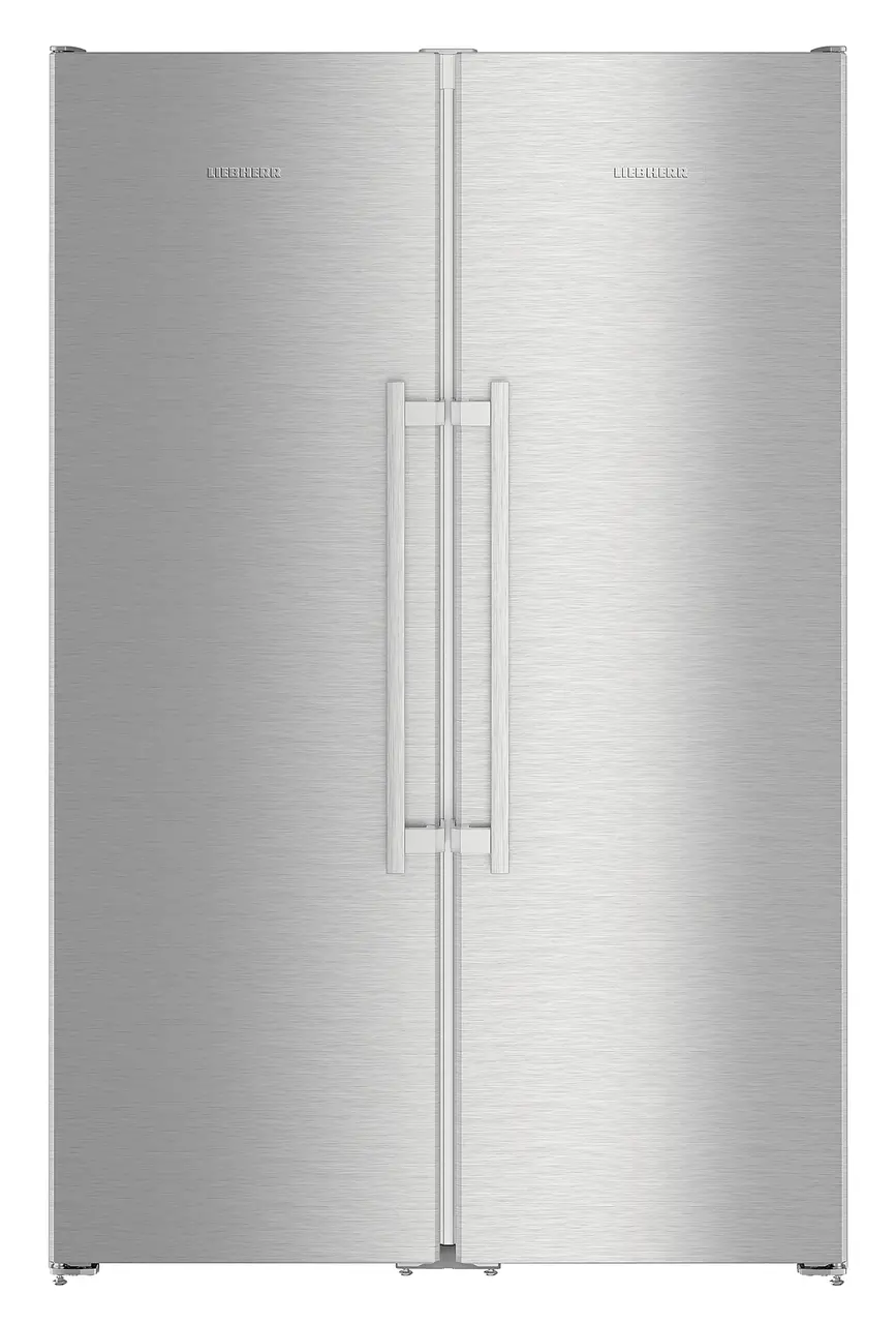 Product image, Perspective: straight closed, Side-by-Side combination, Casing colour: silver, Door colour: stainless steel