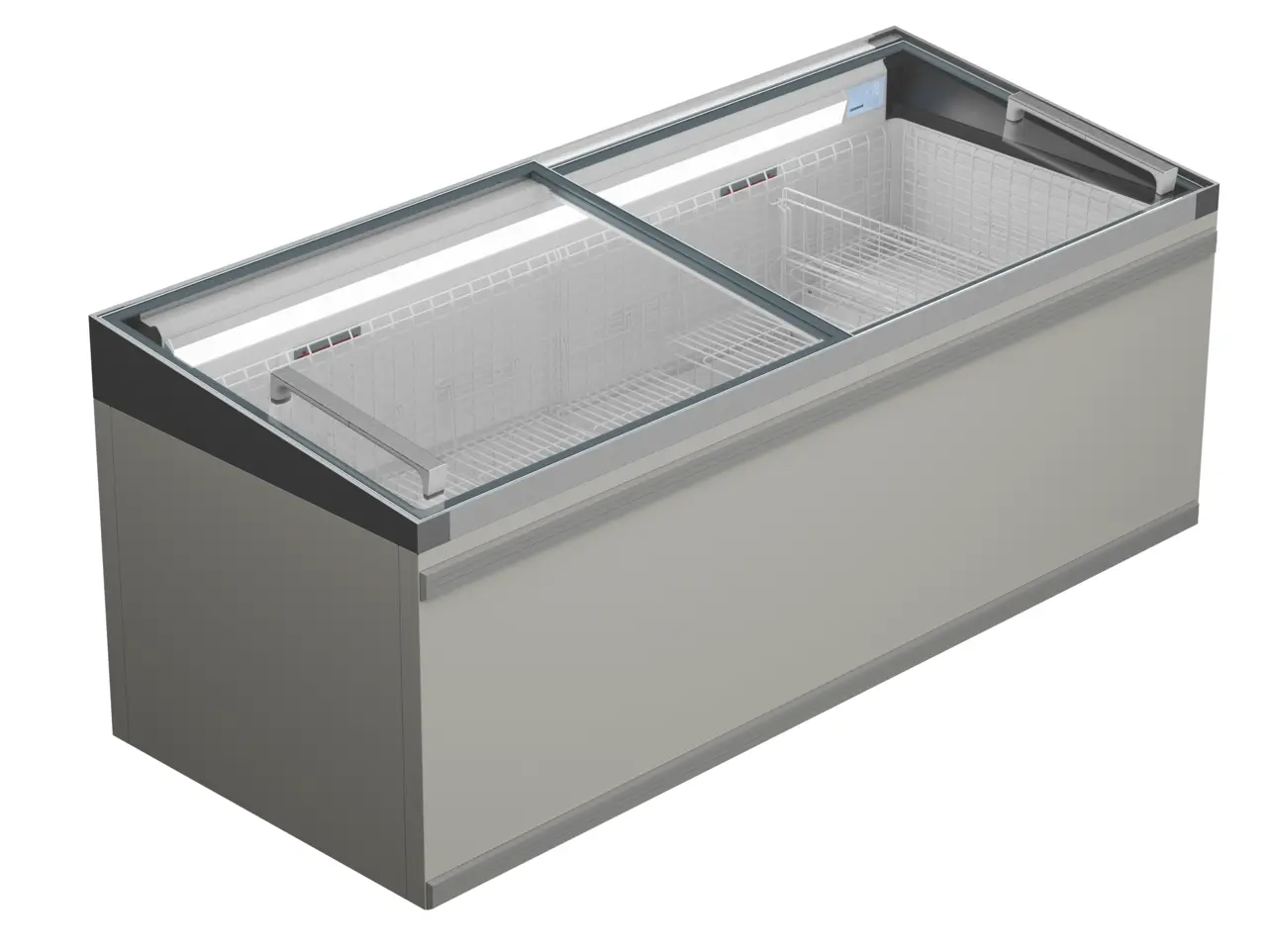 Изображение на продукта, Перспектива: Странично, затворен, Фризерна ракла за супермаркет, Цвят на корпуса: сив