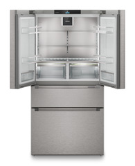 Image de produit, Perspective: Droit ouvert vide, Réfrigérateur-congélateur FrenchDoor avec 2 tiroirs de congélation, IceMaker et InfinitySpring, Couleur de porte: acier inox