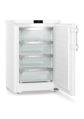 Produkt-Bild, Perspektive: schräg offen leer, Tischgefrierschrank mit SmartFrost, Gehäusefarbe: Weiß, Türfarbe: Weiß