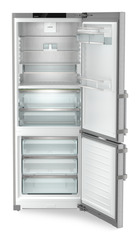 Product image, Perspective: straight open empty, Fridge-freezer with BioFresh and NoFrost, Casing colour: silver, Door colour: stainless steel