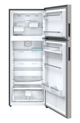 Product image, Perspective: straight open empty, Fridge-freezer with NoFrost, Casing colour: grey, Door colour: Stainless Steel