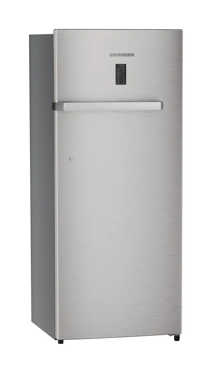 Product image, Perspective: oblique closed, Single-door refrigerator 222 l in 4 star with iCoolTouch UI, Casing colour: grey, Door colour: Stainless Steel