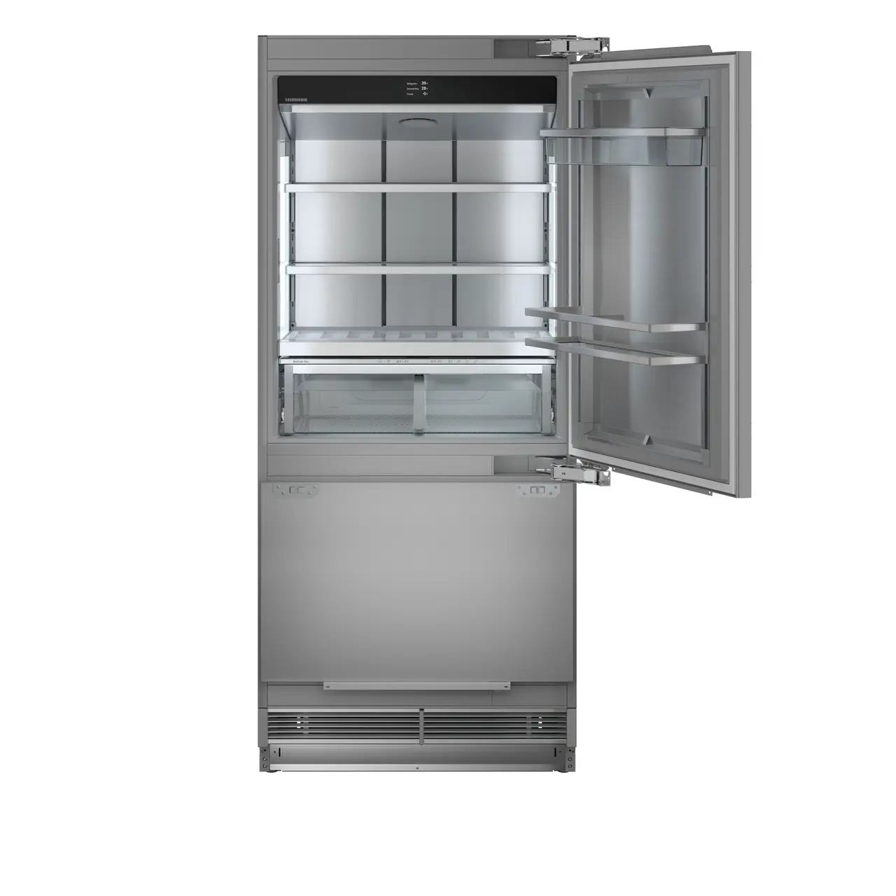 Product image, Perspective: special form, Combined refrigerator-freezer with BioFresh and NoFrost for integrated use, Casing colour: grey