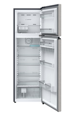 Product image, Perspective: straight open empty, Fridge-freezer with NoFrost, Casing colour: grey, Door colour: Grey Steel