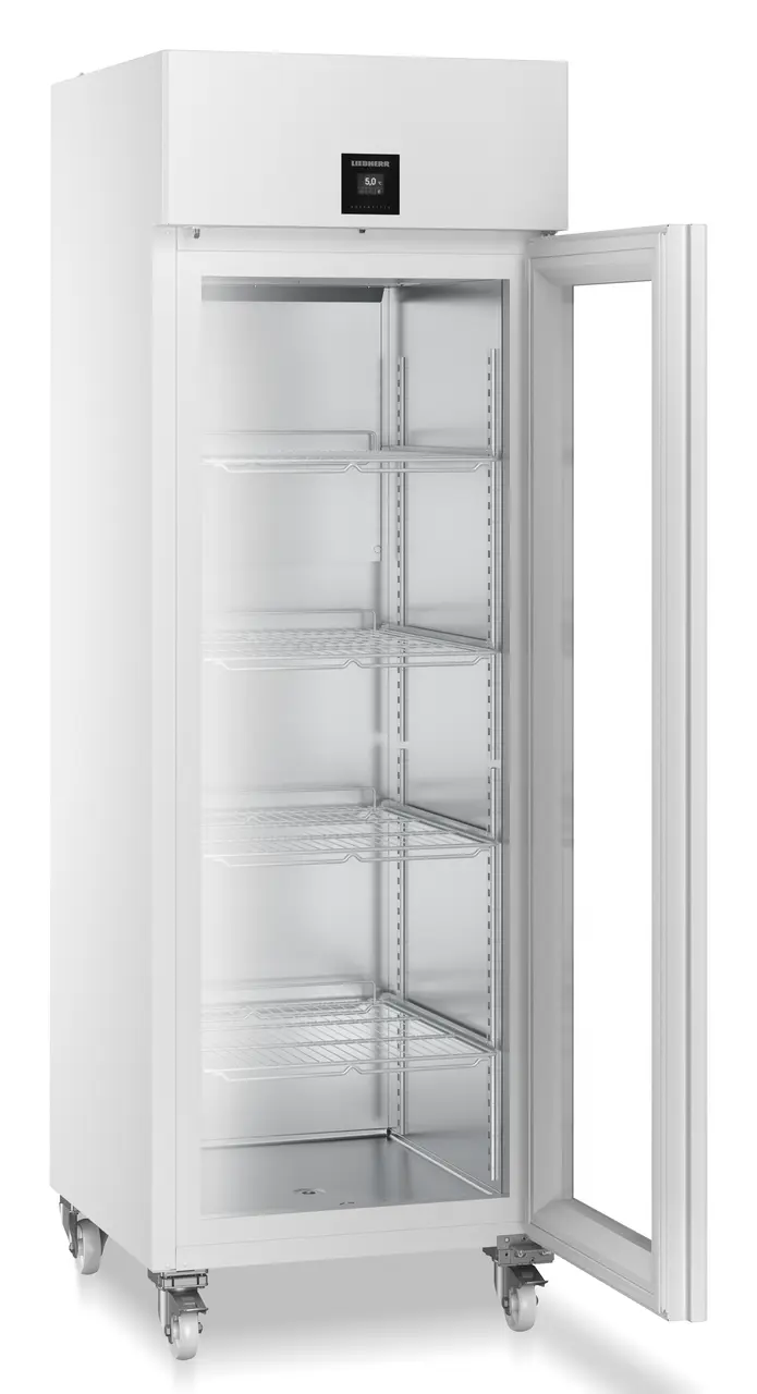 Product image, Perspective: oblique open empty, Laboratory refrigerator with convection cooling, Casing colour: white, Door colour: white