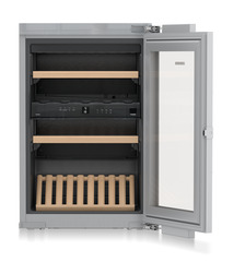 Product image, Perspective: straight open empty, Built-in multi-temperature wine cabinet, Casing colour: silver, Door colour: silver
