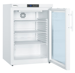 Product image, Perspective: oblique open empty, Lab refrigerator with Comfort electronic controller, Casing colour: white