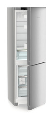 Product image, Perspective: oblique half-open empty, Fridge-freezer with BioFresh and NoFrost, Casing colour: silver, Door colour: Steelfinish