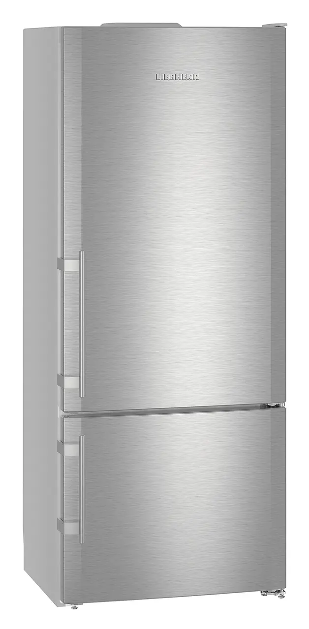 Product image, Perspective: oblique closed, Fridge-freezer with NoFrost, Casing colour: silver, Door colour: stainless steel