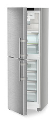 Product image, Perspective: oblique half-open empty, Fridge-freezer with BioFresh and NoFrost, Casing colour: silver, Door colour: stainless steel