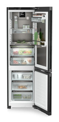 Product image, Perspective: straight open decorated, Fridge-freezer with BioFresh Professional and NoFrost, Casing colour: BlackSteel, Door colour: BlackSteel