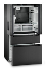 Termékkép, Perspektíva: Ferde nyitott üres, Francia ajtós hűtő-fagyasztószekrény 2 fagyasztófiókkal, víz- és jégkockaadagolóval