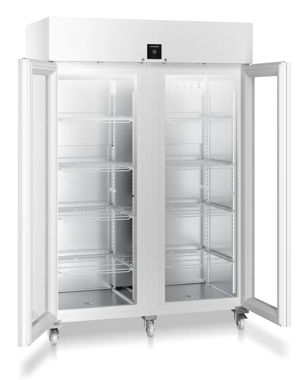 Product image, Perspective: oblique open empty, Laboratory refrigerator with convection cooling, Casing colour: white, Door colour: white