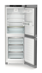 Product image, Perspective: straight open empty, Combined fridge-freezers with EasyFresh and NoFrost, Casing colour: silver, Door colour: Steelfinish