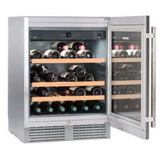 Product image, Perspective: oblique open decorated, Built-under wine storage cabinet, Casing colour: silver, Door colour: silver