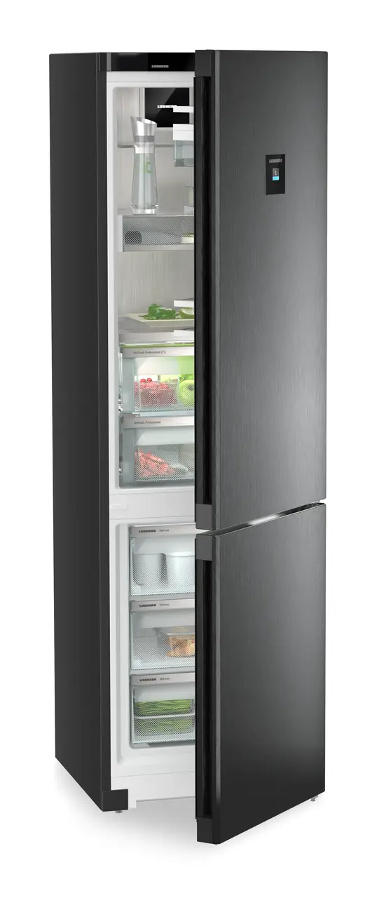 Produktbild, Perspektiv: Vinklad, halvöppen, fylld, Kyl- och fryskombinerad kyl- och frysdisk med BioFresh Professional och NoFrost