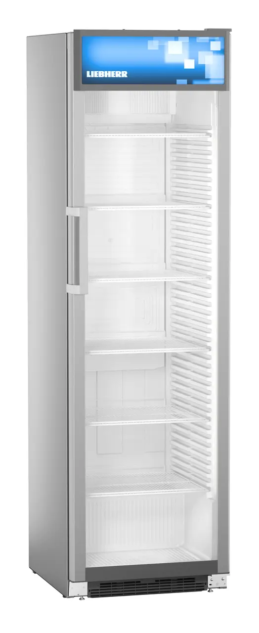 Изображение продукции, Перспектива: Под углом, с закрытой дверцей, без продуктов, Холодильник для торговых залов с циркуляционным воздушным охлаждением, Цвет корпуса: серый, Цвет дверцы: серый