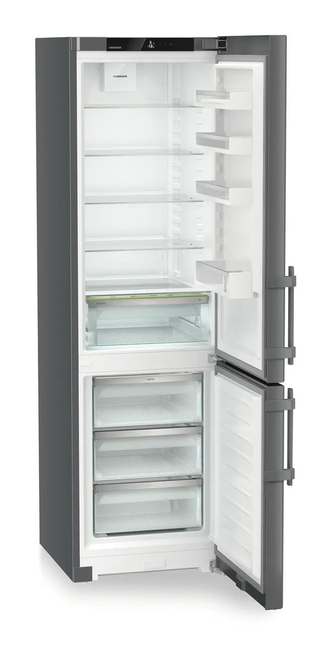 Obrázok produktu, Perspektíva: Šikmo, spotrebič otvorený, prázdny, Kombinácia chladničky a mrazničky s EasyFresh a NoFrost