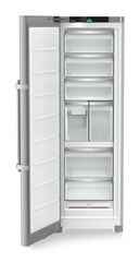 Product image, Perspective: straight open empty, Freestanding freezer with NoFrost and IceTower, Casing colour: silver, Door colour: stainless steel