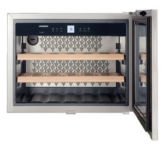 Product image, Perspective: straight open empty, Built-in wine storage cabinet, Casing colour: silver, Door colour: stainless steel
