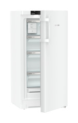 Produkt-Bild, Perspektive: schräg halb offen leer, Standgefrierschrank mit NoFrost, Gehäusefarbe: Weiß, Türfarbe: Weiß