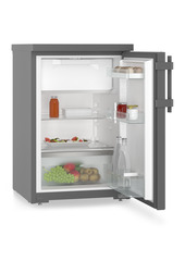 Product image, Perspective: oblique open decorated, Table top refrigerator, Casing colour: DarkGrey, Door colour: DarkGrey