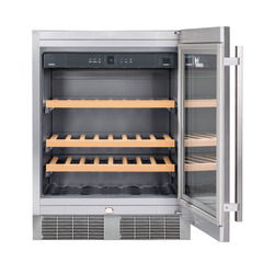 Product image, Perspective: straight open empty, Under-worktop wine storage cabinet, Casing colour: silver, Door colour: stainless steel