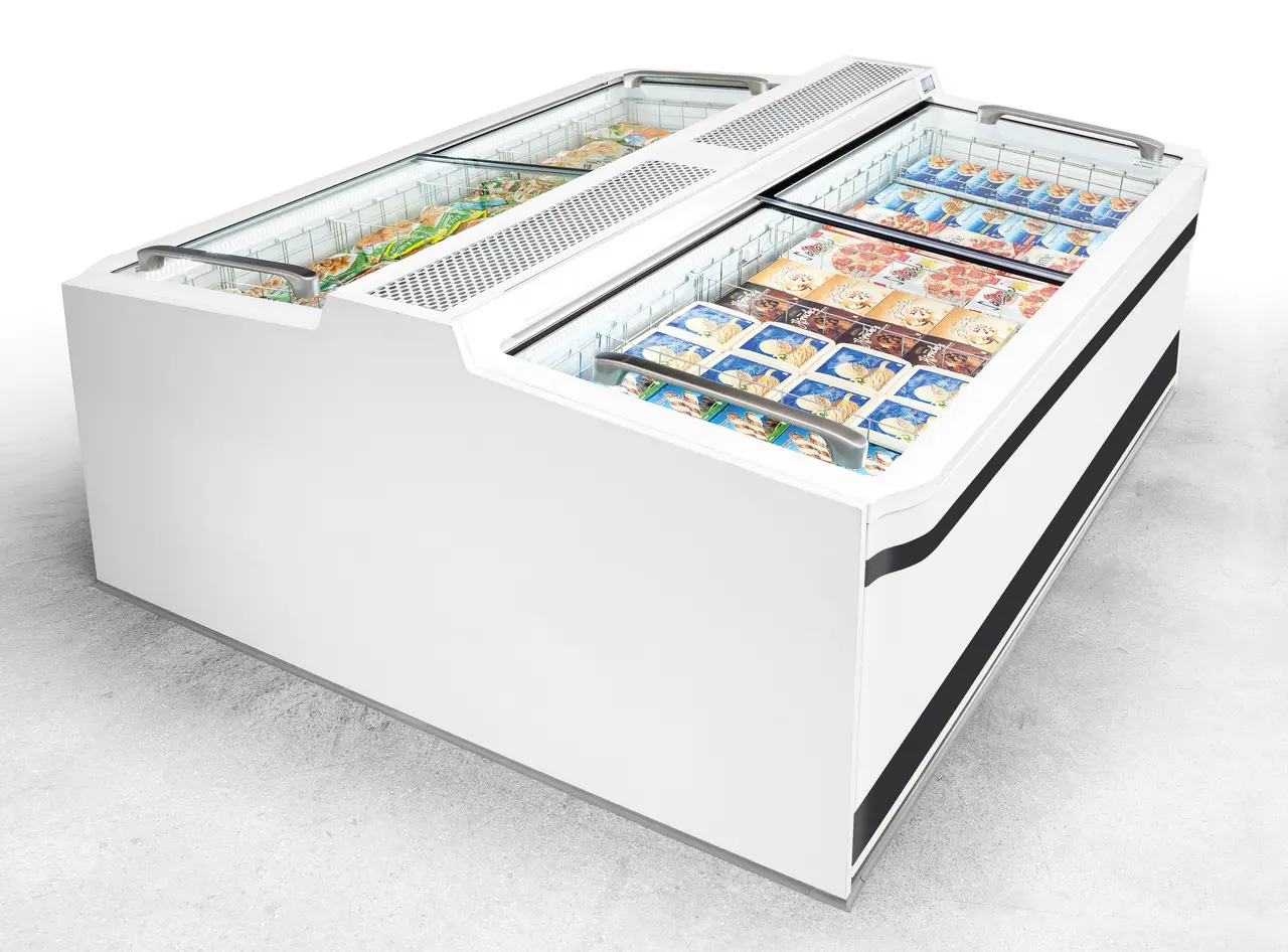 Image de produit, Perspective: Forme spéciale, Congélateur-coffre de supermarché, Couleur de l’habillage: blanc