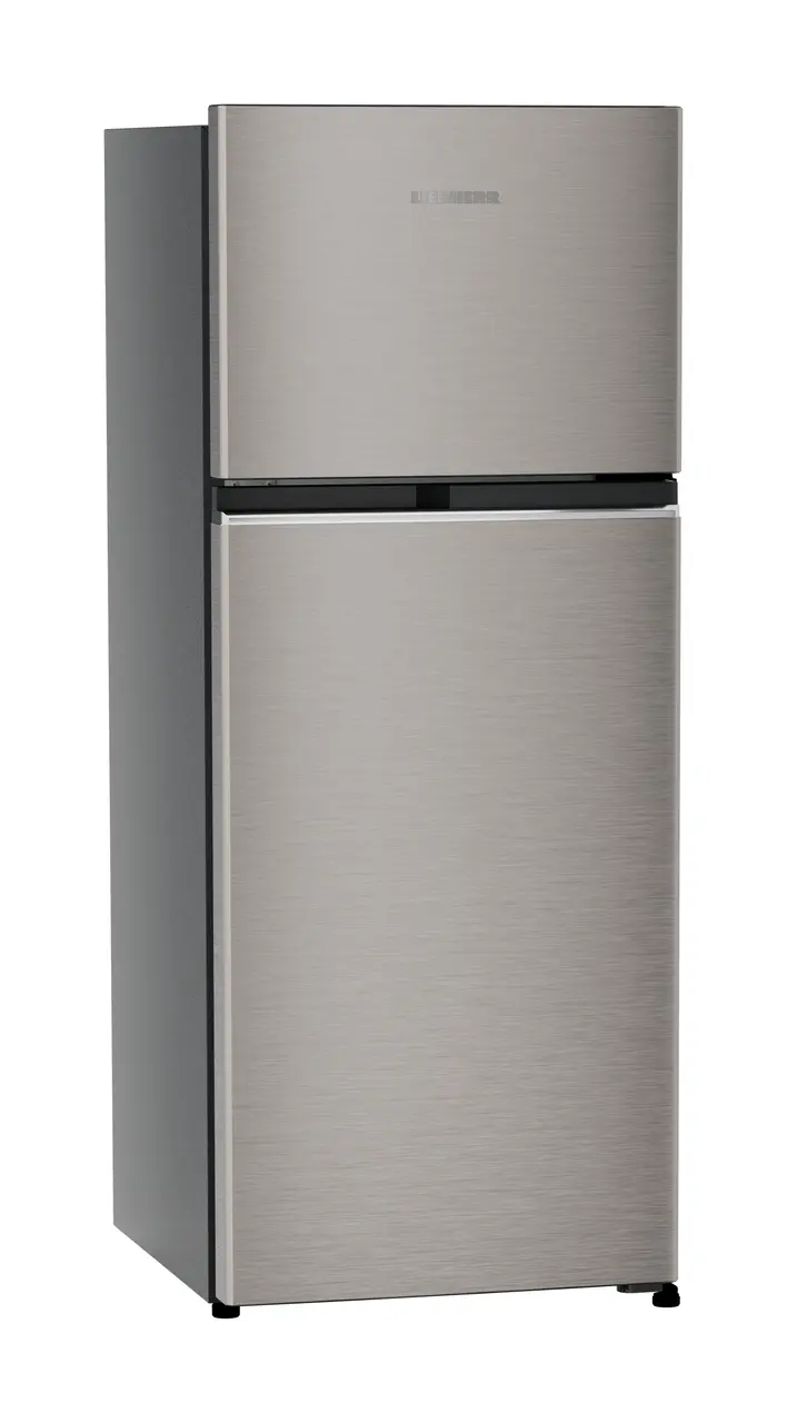 Product image, Perspective: oblique closed, Fridge-freezer with NoFrost, Casing colour: grey, Door colour: Grey Steel