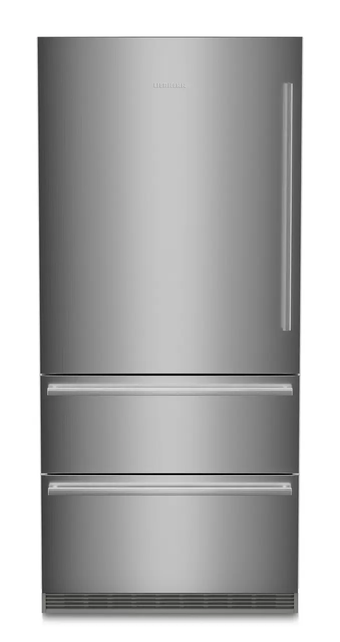 Product image, Perspective: straight closed, Fridge-freezer with NoFrost, Casing colour: stainless steel, Door colour: stainless steel