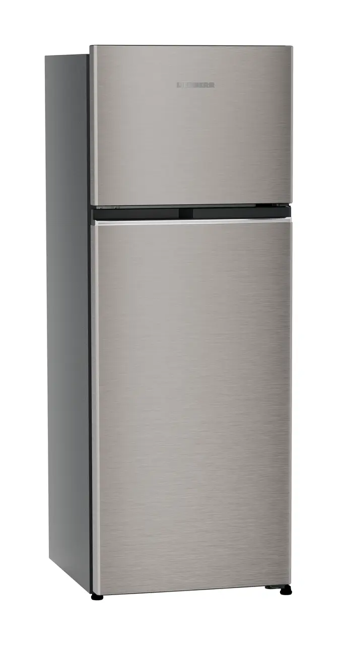 Product image, Perspective: oblique closed, Fridge-freezer with NoFrost, Casing colour: grey, Door colour: Grey Steel