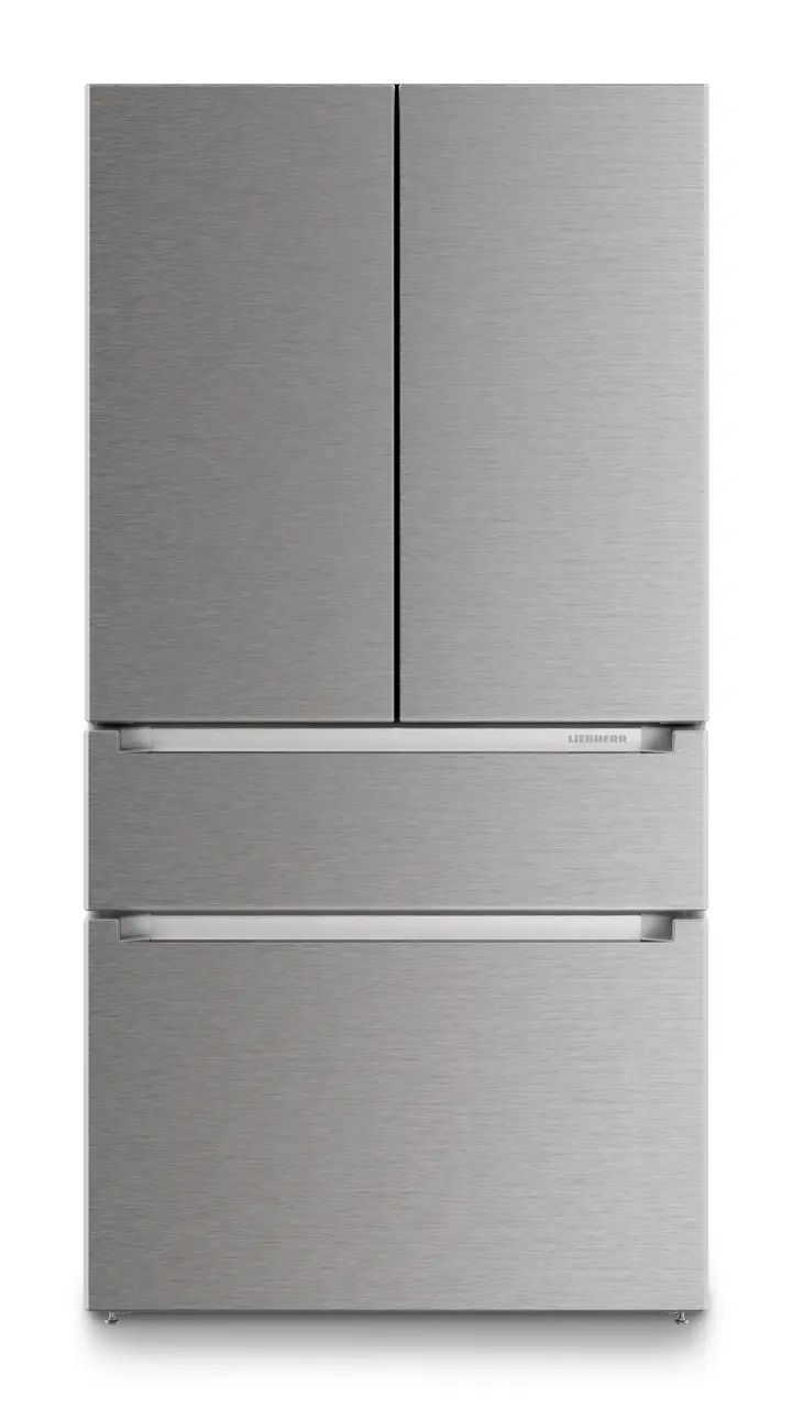 Image de produit, Perspective: Droit fermé, Réfrigérateur-congélateur FrenchDoor avec 2 tiroirs de congélation, IceMaker et InfinitySpring, Couleur de porte: acier inox