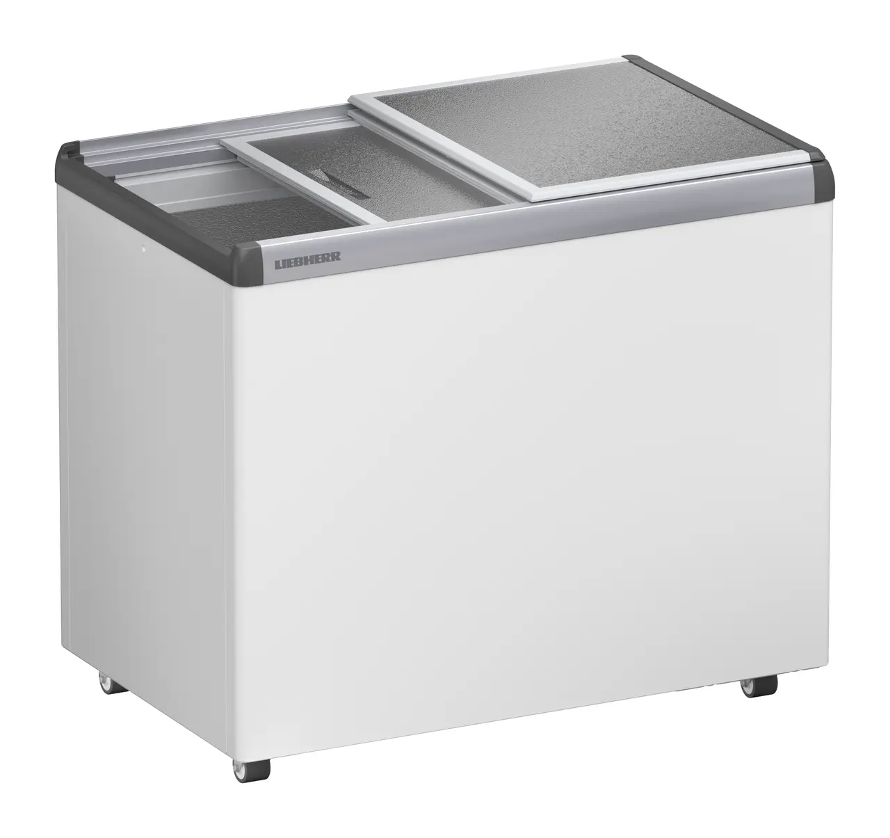 Produkt-Bild, Perspektive: schräg halb offen leer, Kühltruhe, Gehäusefarbe: Weiß