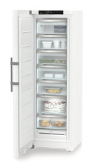 Изображение продукции, Перспектива: Под углом, с открытой дверцей, с продуктами, Морозильная камера с системой NoFrost, Цвет корпуса: белый, Цвет дверцы: белый