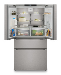 Product image, Perspective: straight open decorated, French Door fridge-freezer with 2 freezer drawers and IceMaker and InfinitySpring, Casing colour: silver, Door colour: stainless steel