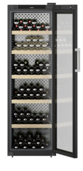 Product image, Perspective: straight open decorated, Wine storage cabinet, Casing colour: black, Door colour: black