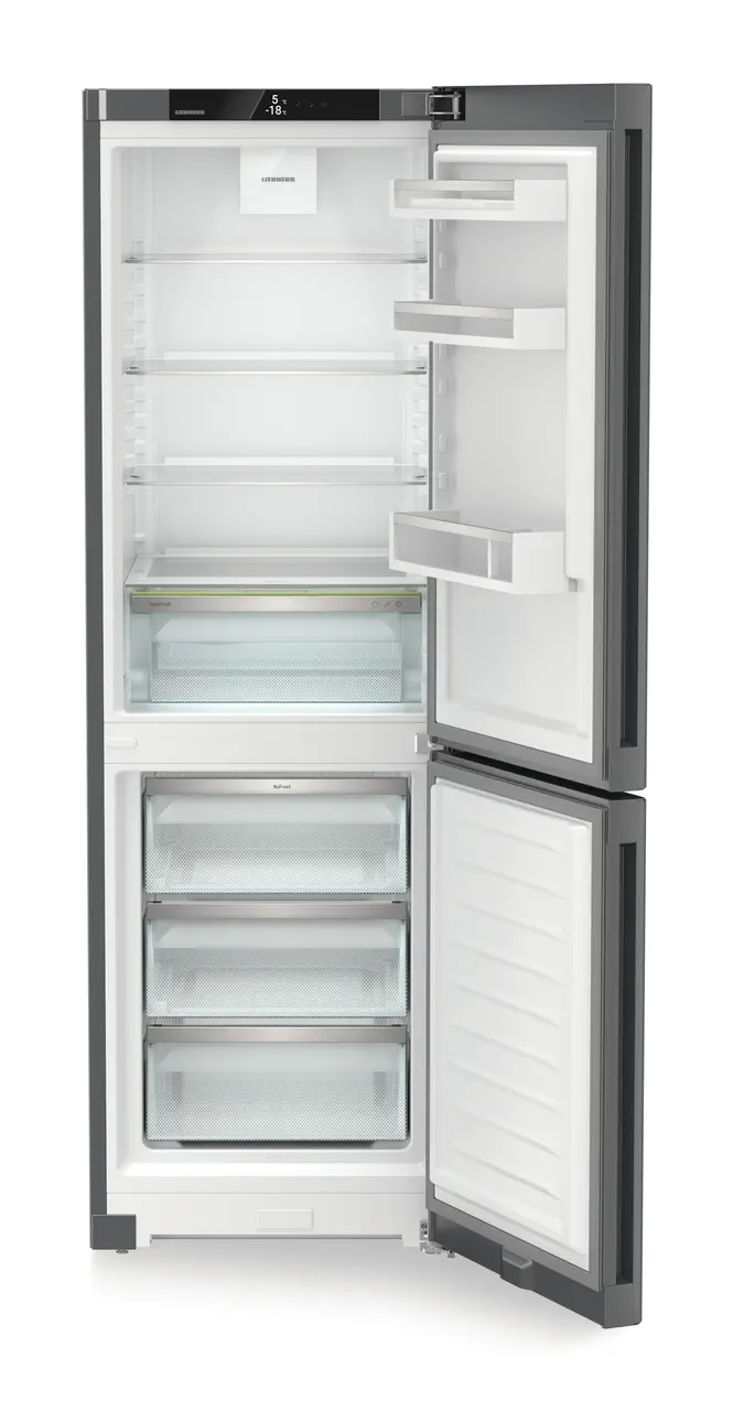 Product image, Perspective: straight open empty, Combined fridge-freezers with EasyFresh and NoFrost, Casing colour: DarkGrey, Door colour: DarkGrey