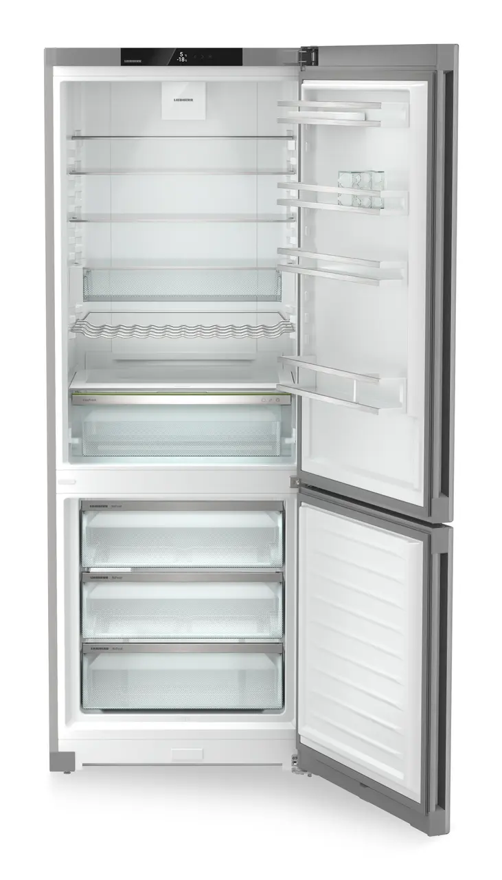 Produkt-Bild, Perspektive: gerade offen leer, Kühl-Gefrierkombination mit EasyFresh und NoFrost, Gehäusefarbe: Silver, Türfarbe: Steelfinish