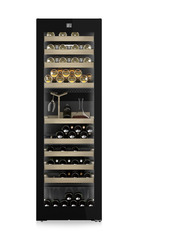 Product image, Perspective: straight closed decorated, Multi-temperature wine cabinet, Casing colour: BlackSteel, Door colour: GlassBlack