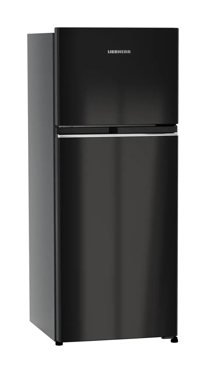 Product image, Perspective: oblique closed, Fridge-freezer with NoFrost, Casing colour: grey, Door colour: Black Gloss