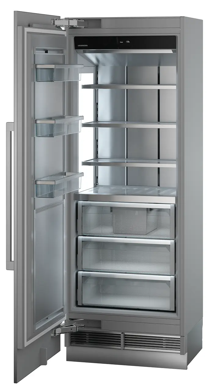 Product image, Perspective: oblique open empty, Freezer for integrated use with NoFrost, Casing colour: grey