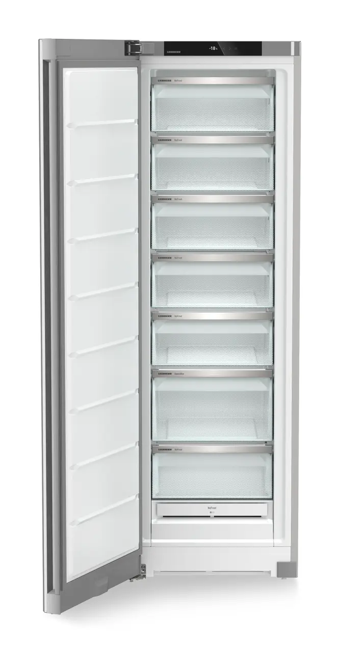 Изображение продукции, Перспектива: Прямо, с открытой дверцей, без продуктов, Морозильная камера с системой NoFrost, Цвет корпуса: серебристый