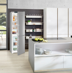 Image de produit, Perspective: Environnement, Combiné réfrigérateur-congélateur avec NoFrost, Couleur de porte: acier inox